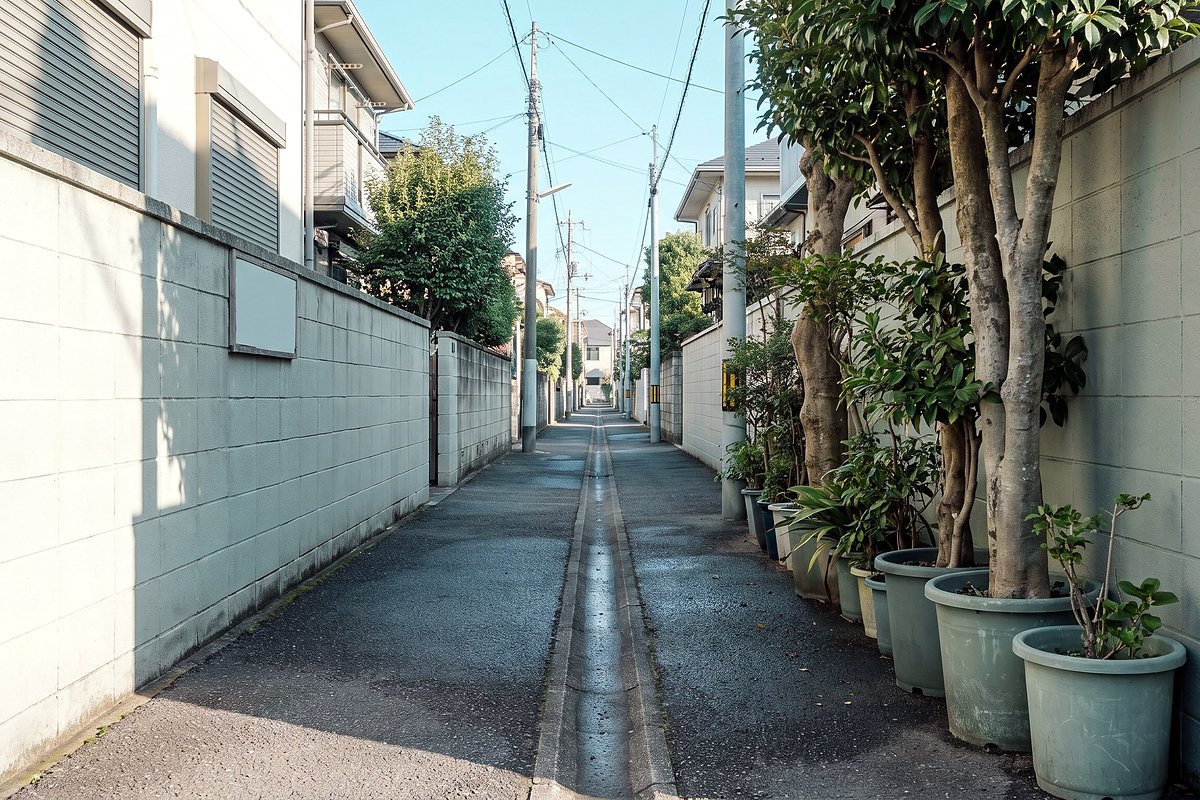 A quiet residential street of houses in Japan